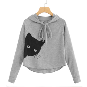 Hoodies Sweats Femmes Filles Casual Sweat À Manches Longues Chat Impression À Capuche Pull Tops Blouse - Product Image 3