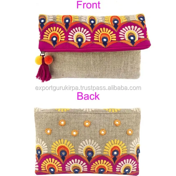 Bolso de mano de fiesta para mujer, bolsa de mano de tela de lino, de utilidad, venta al por mayor, Guru, Kirpa, Export House