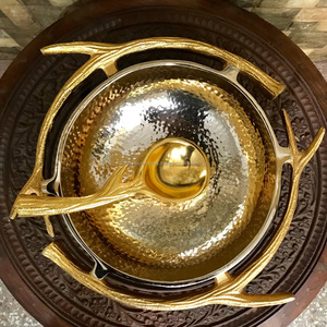 Cuencos de Metal chapados en oro y plata, con soporte y cuchara, artesanía y decoración, nuevo diseño bonito - Product Image 3