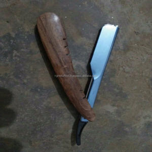 Maquinilla de afeitar con mango de madera, cuchilla de corte recto con Funda de cuero gratis - Product Image 1