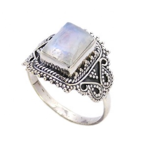 Nueva llegada 925 plata esterlina Arco Iris piedra lunar piedra preciosa eternidad Vermeil anillo caro moda boda joyería - Product Image 1