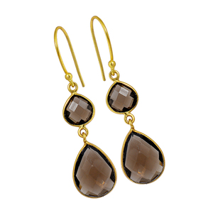 Pendientes colgantes de piedras preciosas de cuarto de galón ahumado con ajuste de bisel, joyería chapada en oro de Plata de Ley 925, pendiente único, último diseño de pendiente. - Product Image 2