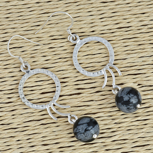 Round Snowflake Gemstone 925 Sterling Silver Hook Dangle Earrings - Product Image 3