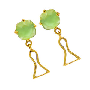 Genuine Prehnite Chalcedony Gemstone 925 <b>Sterling</b> <b>Silver</b> Gold Plated Princess Cut Prong Setting <b>Stud</b> Dangle Wedding <b>Earrings</b> - Product Image 2