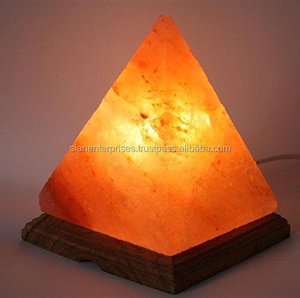Himalayan Salt Crystal Polished Pyramid Triangle Shape Salt Rock <b>Lamp</b> with <b>Wooden</b> <b>Base</b> Feng Shui Style Carved Technique - Product Image 2