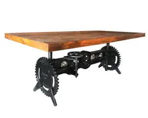 Steampunk Vintage ajustable mesa de comedor Industrial forjado de hierro fundido manivela Base de mesa de comedor con tapa de madera reciclada