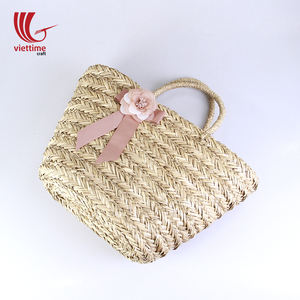 Pinky Flowers Vintage Seagrass Cotton Lining Sustainable <b>Summer</b> Beach Bag/Straw <b>Handbag</b>/Wholesale - Product Image 6