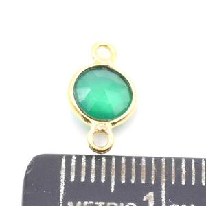 Conector de Bisel de Plata de Ley Chapado en Oro de 14k/18k con Ónix Verde Redondo, para Fabricación de Joyería Artesanal - Product Image 3