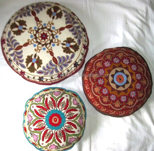 16 X 16" Indian Handmade Cotton Fabric Suzani Wool Embroidered Floor <b>Cushion</b> - Product Image 1