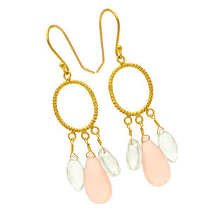 Pendientes colgantes hechos a mano con piedras preciosas de amatista verde Calcedonia rosa, joyería de plata de ley 925, Pendientes colgantes para mujeres y niñas. - Product Image 2