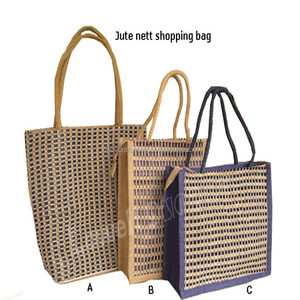 Lowellcraft JDB00766 Geometric Pattern Jute Handloom Fabric Mini Shopping <b>Bag</b> with Rope Handle for Groceries - Product Image 3