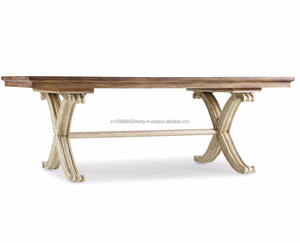 Table à manger en bois de chêne massif huit places au design antique de style rustique avec pieds en X pliables pour meubles de maison - Product Image 1