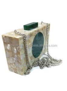 Indian White marbled resin acrylic <b>box</b> clutch bag purse - Product Image 2