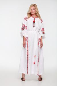 Tunique brodée à la main tendance pour femmes, robe ukrainienne pour femmes, robe en lin blanc avec broderie à la main de couleur rouge - Product Image 3