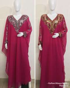Caftán Estilo Dubái, Abaya de Manga Larga, Vestido Maxi de Noche, Hecho a Mano, Chifón, Farasha, Uso Diario, Talla Única - Product Image 5