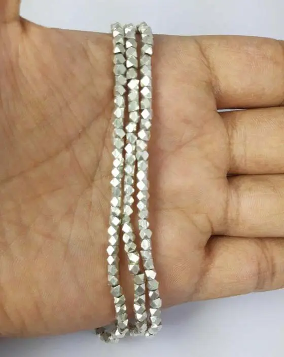 Silver Plated Faceted Nuggets Beads Strand