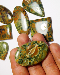 Cabujón de jaspe de riolita natural con parte posterior plana, forma de mezcla de piedras preciosas de jaspe de riolita pulida suave para hacer joyas - Product Image 4