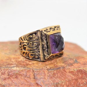 <b>Indian</b> Designer 925 Sterling Silver <b>Ring</b> High Selling Latest Collection Chakar Cut Amethyst Gemstone Classic Gold Weddings - Product Image 4