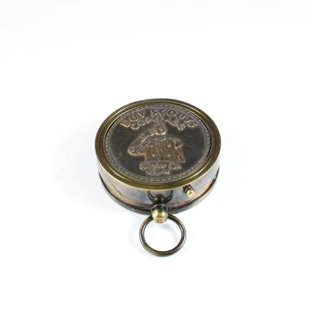 Brass Boys Scout Antique Finish Compass with Engraved Scout Oath Inside Compass with Leather case