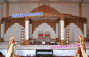 Mandap de mariage doré sculpté à la main en fibre Jali pour la décoration de mariage, sculptures dorées complexes, décoration d'événements WASHINGTON - Product Image 5