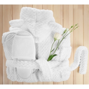 Peignoir en coton éponge avec tissu en peluche polaire corail Poches OEM pour hôtels exportés en Inde .. - Product Image 3