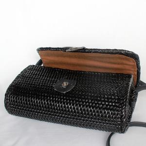 Natural Bohemian Rattan Clutch <b>Bag</b> with <b>Tassel</b> Cotton Lining Black PU Trim - Product Image 2