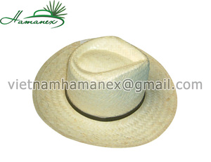 Sombrero de paja de vaquero de hoja de palma natural con borde de color y cinta Accesorio único hecho a mano - Product Image 2