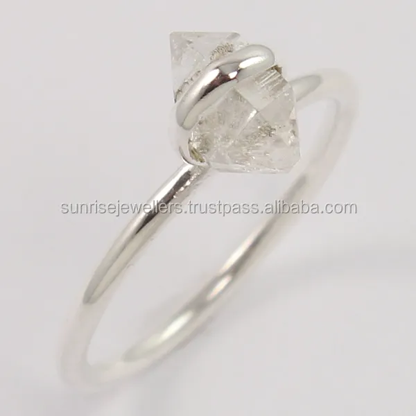 925 Sterling Zilver Engagement Natuurlijke Herkimer Diamond Ring, Indian Sieraden Fabrikant, Online Zilveren Sieraden