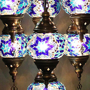 Lámpara de Araña Tradicional Turca de 7 Luces con Cristales de Mosaico y Polea de Sultán, Ahorro de Energía, Certificación CE, Voltaje Universal - Product Image 3