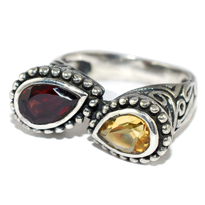 Bagues en argent Sterling 925 avec grenat de Citrine en forme de poire, exportateur et grossiste de bijoux en argent avec pierres précieuses - Product Image 3