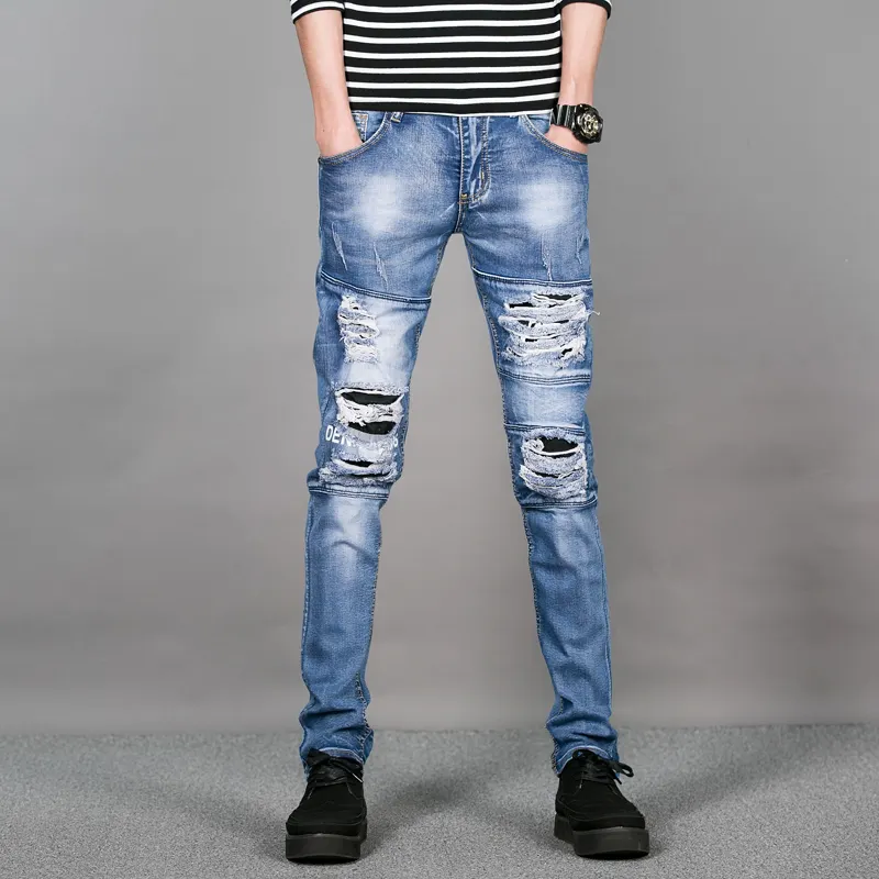 Awesome Ripped Gebroken Moderne Mannen Biker Denim Jeans