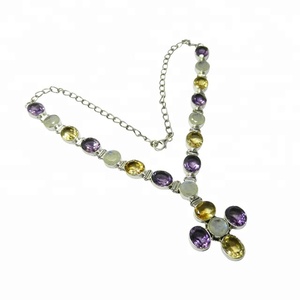 สร้อยคอเงินแท้925สำหรับผู้หญิงขนาดใหญ่ประดับด้วยพลอยซิทรีนและอัญมณีหลายเส้นสำหรับเครื่องประดับในงานแต่งงาน - Product Image 1