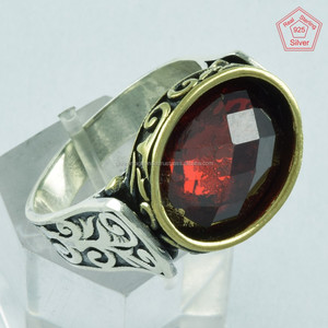 ¡Gran impresión! Anillo de Plata de Ley 925 granate de dos tonos, joyería de plata al por mayor de La India, joyería de plata hecha a mano India - Product Image 1