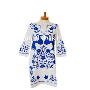 Online Best Sale Hippie Mexican Bird Embroidery Tunic For Girl's High Quality Suzani Embroidered Stylish Beach Party Dress - Product Image 1