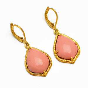 ทำด้วยมือแข็ง.925เงินสเตอร์ลิงต่างหูแบบห้อยสีชมพูแท้โอปอลลูกแพร์ Cabochon พลอยอัญมณีต่างหูห้อย - Product Image 2