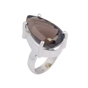 Anillo de Plata de Ley 925 con diseño personalizado de cuarzo ahumado, joyería de boda hecha a mano de proveedor de confianza - Product Image 1