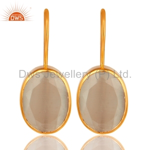 Indian Gold Plated Brass White <b>Moonstone</b> Earring Fashion Jewelry Manufacturer Classic Collection - Product Image 1
