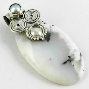 Collar con Colgante de Plata de Ley con Ópalo Dendrítico Azul y Perla de Alta Calidad, Joyería Única para Niñas y Mujeres - Product Image 3