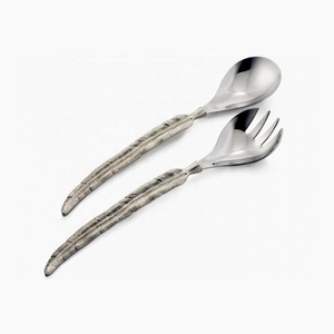 Servidor de acero inoxidable para ensaladas, mango de alambre dorado, servidores de ensaladas de bambú, accesorios de cocina de madera - Product Image 5