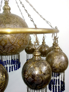 BR270 En Laiton Faites À La Main Perlée D'anneau Boule Abat-Jour Lustre Plafonnier - Product Image 3