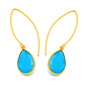 Pendientes colgantes de moda para mujer de Plata de Ley 925 chapados en oro corte pera turquesa piedra preciosa boda aro colgante oreja alambre - Product Image 2