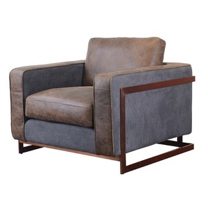Chaise de canapé simple de luxe Chesterfield Chesterfield en cuir véritable avec pieds en métal pour meubles de maison ou de salon - Product Image 1