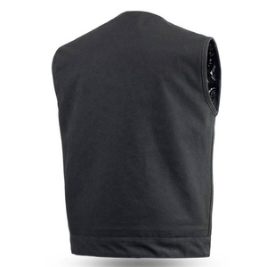 Nouveau gilet de motard en denim pour homme avec garniture en cuir véritable, logo personnalisé, taille plus, saison printemps - Product Image 4