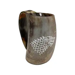 Mug tanduk desain Finishing buatan tangan kerbau alami untuk minum bir dalam ruangan dekorasi bahan unik mug desainer kerajinan mewah