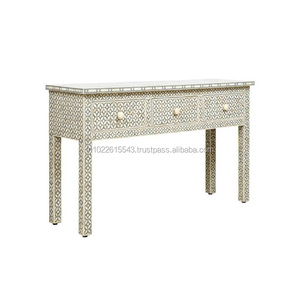 Luxury Bone Inlay <b>Console</b> Table with <b>Black</b> Wooden Legs Handmade Geometric Entryway Sofa Hall Accent Table Modern Home Furniture - Product Image 5