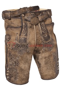 Pantalon court en cuir de vachette véritable Lederhosen-Bavarian Trachten avec ceinture en cuir à boucle logo antique - Product Image 4