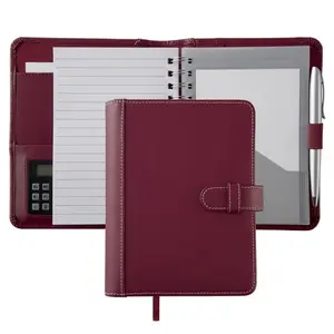 Personalizado espiral a4 diário com suporte de calculadora/atacado personalizado notebook e diário/feito à mão couro capa do diário corporativo