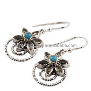 Boucles d'oreilles en argent sterling 925 faites à la main en cuivre turquoise fumé Style unique mignon pour les fêtes de mariage ou les cadeaux - Product Image 1