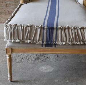 Sillón Chaise Longue de Muebles Franceses, Lino con Rayas Azules - Product Image 4