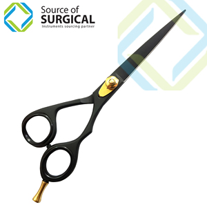 กรรไกรตัดผมมืออาชีพ ใบมีดตรง สแตนเลสเคลือบสีดำ สำหรับคนถนัดขวา 28 ฟัน  สำหรับตัดผมและเสริมสวย - Product Image 1